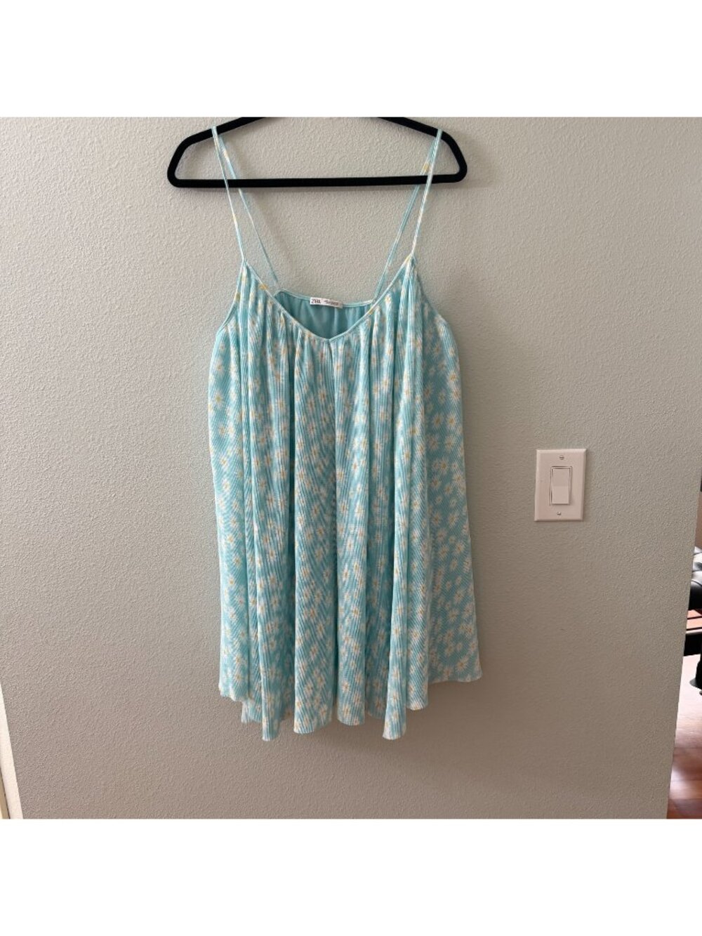 Zara Blue Daisy Floral Pleated Camisole Mini Dress MEDIUM